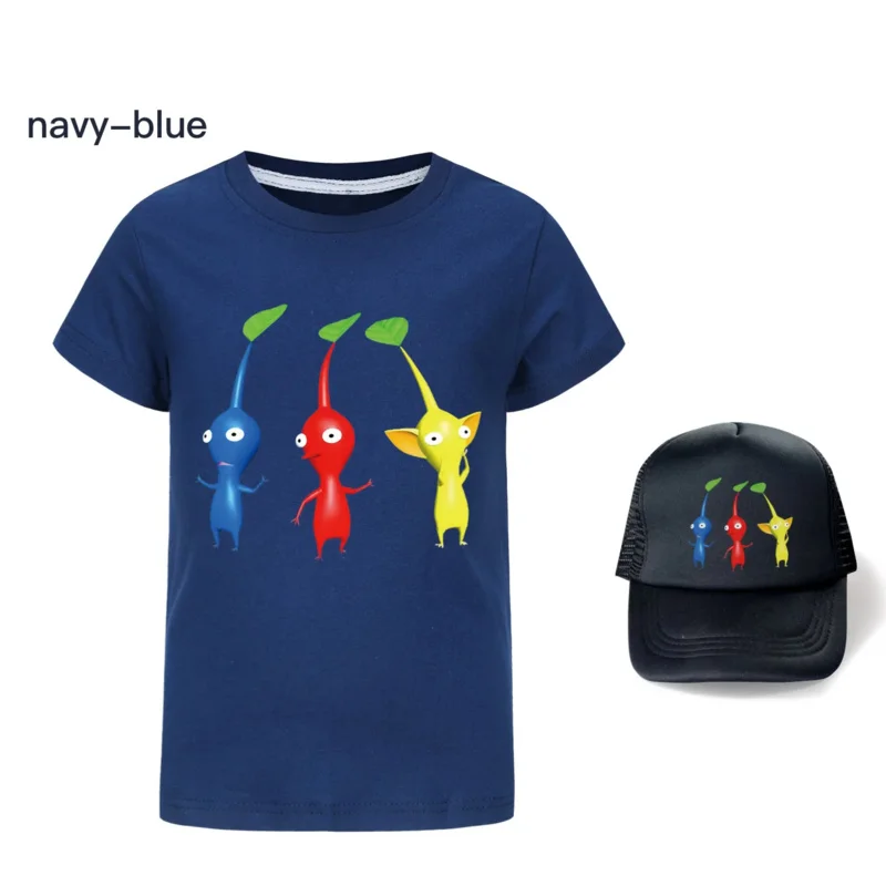 Hot Sale P-Pikmin Cartoon Kids T-Shirts Girls Clothes Baby Boys T Shirt Summer Short Sleeve Children Tops Can Add Cap