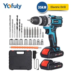 Yofuly 35 N.m Impact Drill High-Power 21V Rechargeable Electric Screwdriver Set Multi-function Drill Power Tools for Woodworking