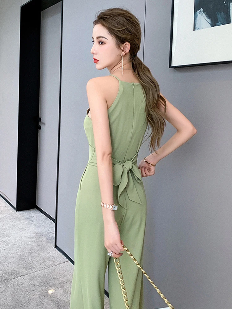 New Fashion Summer One Piece Jumpsuit Elegant Office Women Casual Sexy Strap Sleeveless Party Wide Leg Loose Long Rompers Street