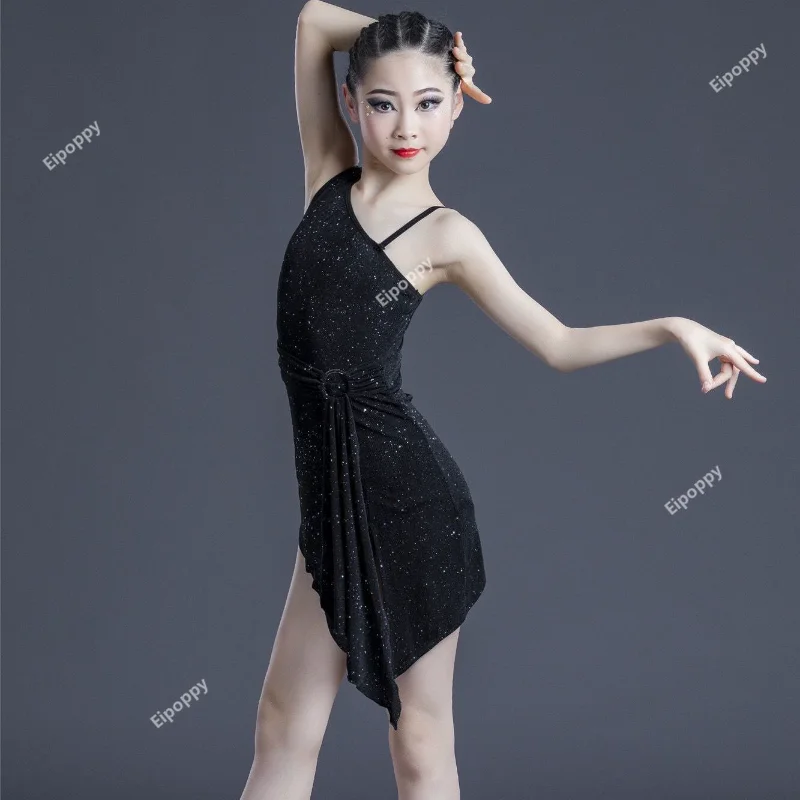 

Girls Latin Ballroom Dance Competition Costumes Children Black Salsa Tango Modern Latin Practice Dancewear Cha Cha Dancing Dress