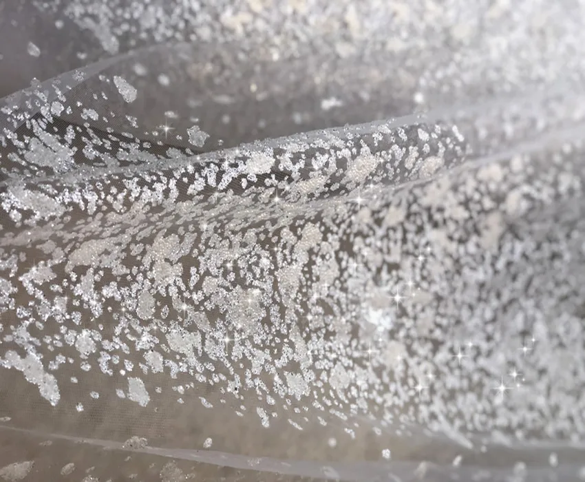 New Super Fairy Advanced Size Point Glitter Transparent Gauze Cloth Draping Fabric for Wedding Dress Fabric
