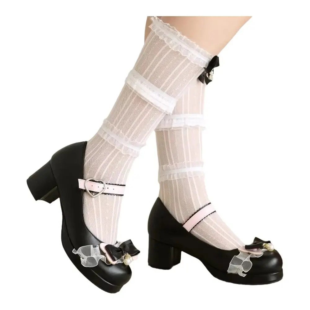 Plus Size Women Lolita Round Toe Pumps Color Matching Bow Sweet Princess Flat Shoes JK Daily Cosplay Footwear