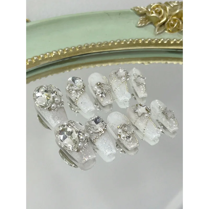 Paquet de 10 feuilles de faux ongles faits à la main, longs à pression, pour tuyaux, cercueil, détachables, réutilisables, adaptés aux fêtes et aux festivals