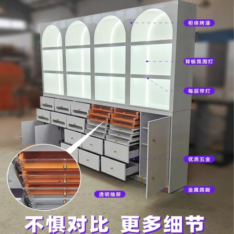 Cream-style press-on nail display cabinet, nail storage drawer-style beauty salon nail polish product display rack, special for