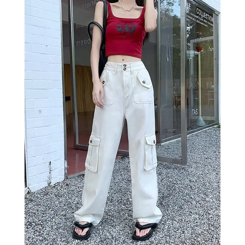 

American Retro Jeans for Women in Autumn Hot Girls Work Pants High Waist Floor Pants Loose Wide-leg Pants