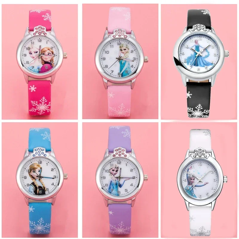 

Elsa Princess Kids Watches Leather Strap Cute Children's Cartoon Wristwatches Gifts for Kids Girl Frozen Clock Elsa Watch Girls