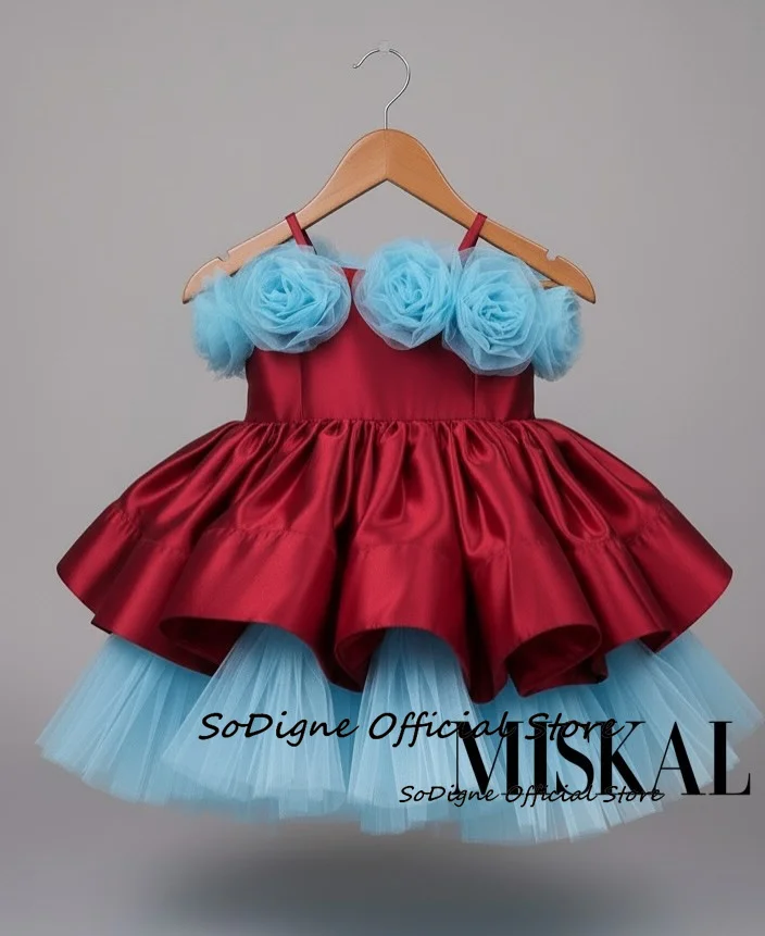 SoDigne A-line Satin/Tulle Short Flower Girl Dress Strapless Sleeveless Girls Skirt Party Dresses Kid Princess Gown Customized