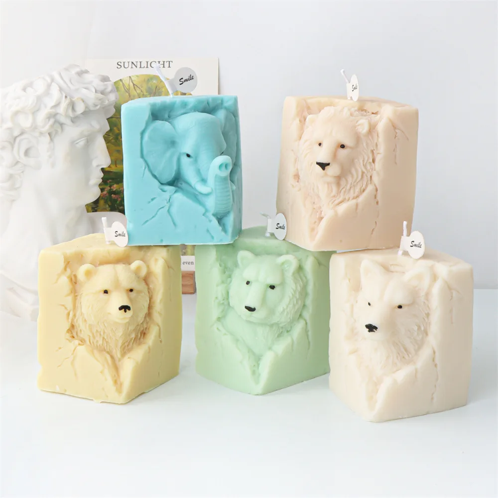 

Mirosie New Silicone Square Crack Animal Candle Mold Elephant Lion Old Tiger Wolf Bear Resin Plaster Ornaments Silicone Molds