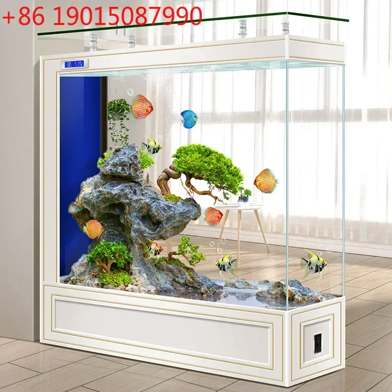 

Glass aquarium household living room European screen partition goldfish tank self-circulation filtration No water change53