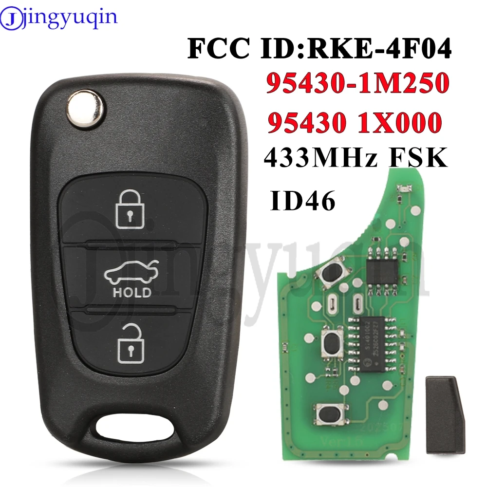 jingyuqin 95430-1M250/1X000 433Mhz FSK 46 Chip 3 Buttons Remote Flip Car Key RKE-4F04 For Kia Cerato 2010 2011 2012 2013 1M251