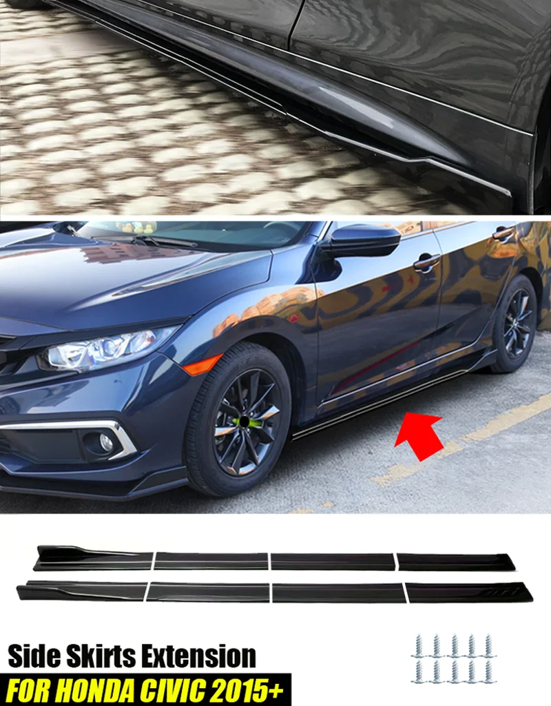 Für Honda Civic 2015+ Schrägheck Limousine Typ-R Seitenschweller Verlängerungsleitung Rocker Panels Guard Body Kit ABS glänzend schwarz – Detail 1