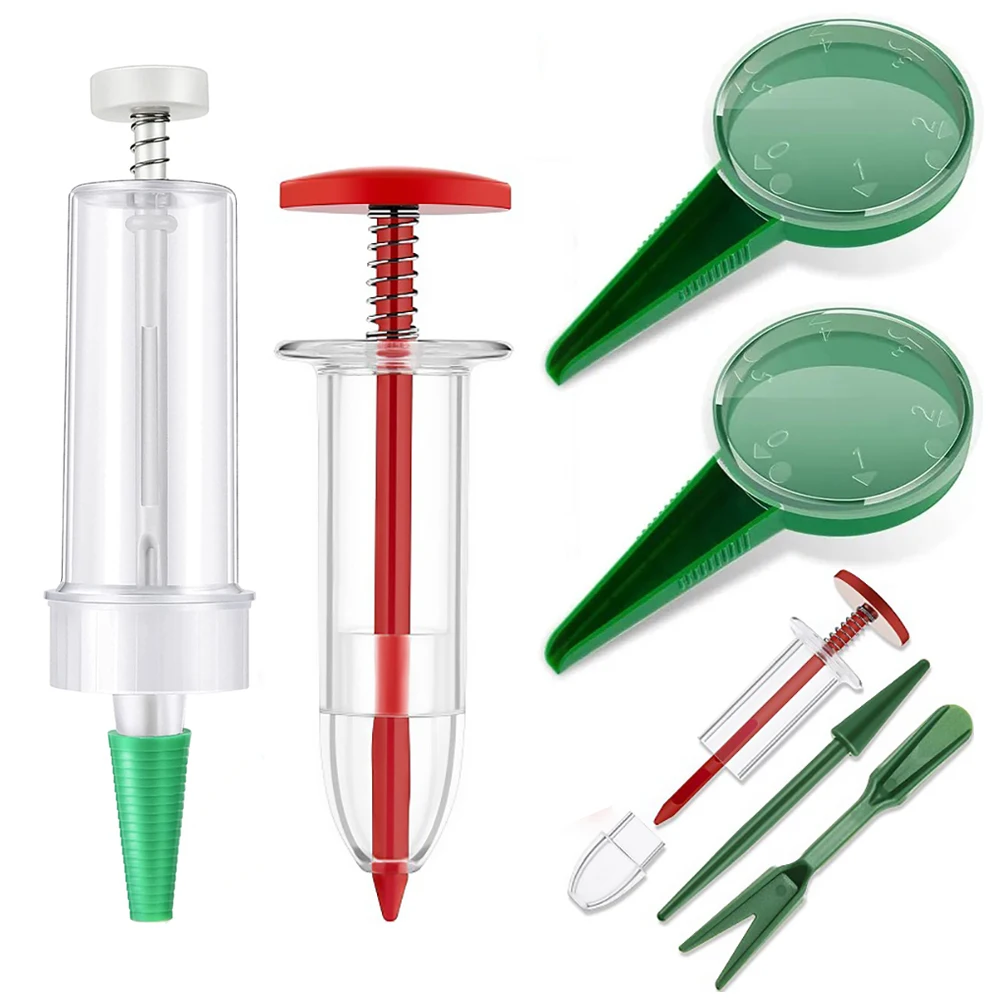 Mini Sowing Seed Dispenser Manual Sower Seed Spreader Handheld Seed Planter Tool 5 Different Settings Hand Seeder with 2 Transpl