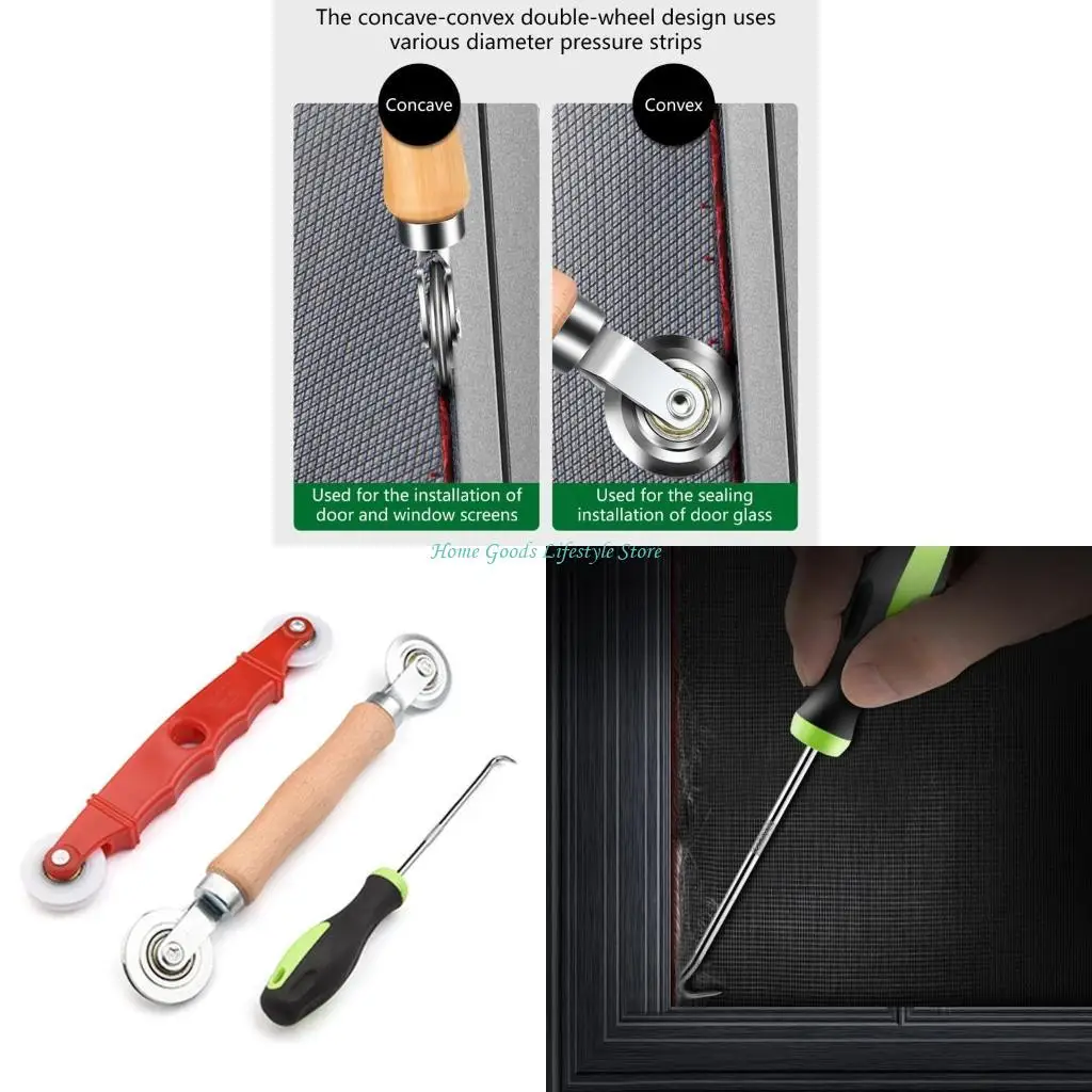 

E74E Double Head Spline Roller Tool Set With Nylon Wheel Rubber Strips For Aluminum Frame Screen Door Window Maintenance