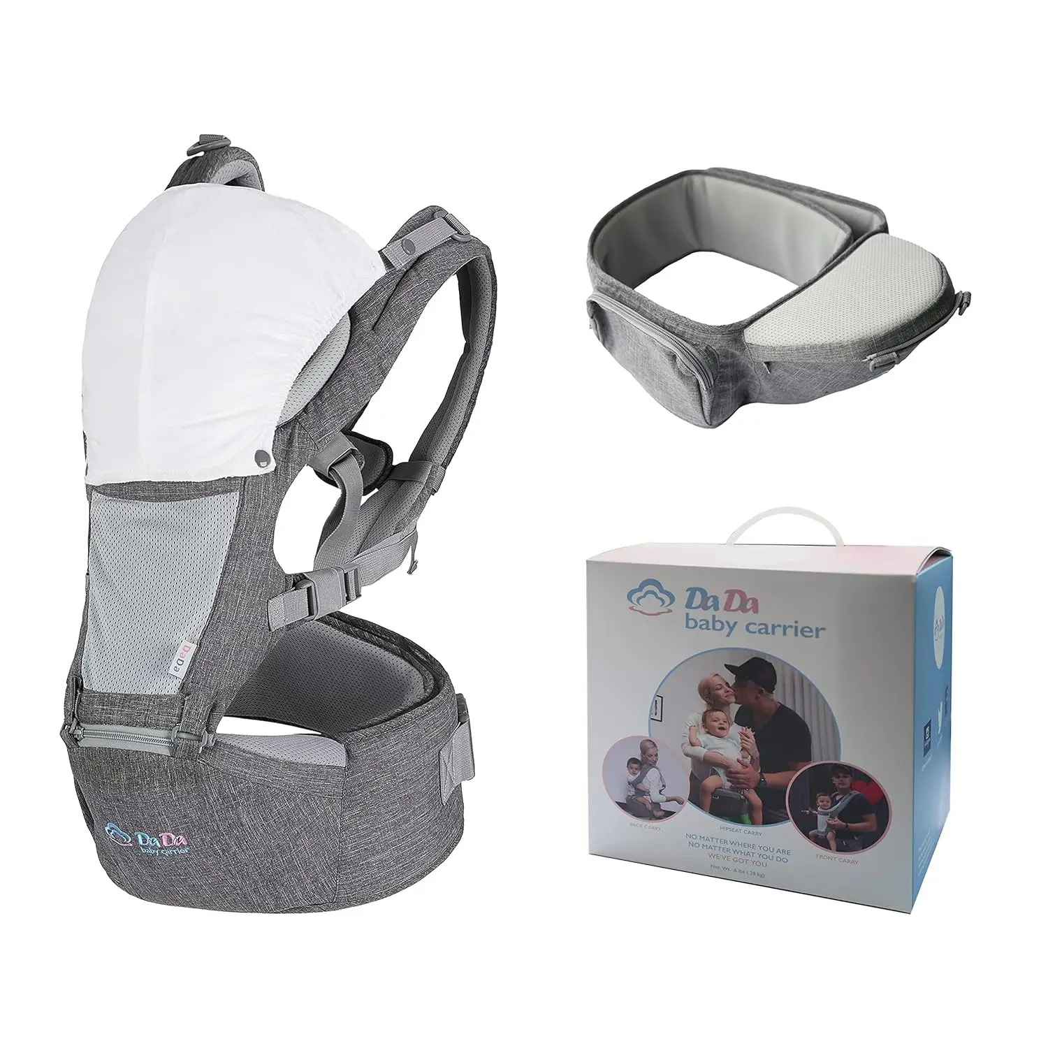 

Texas Design Safety Certified Ergonomic DADA Hip Seat Baby Carrier Newborn to Toddler, Lumbar Support Waist Stool, Airflow Mesh