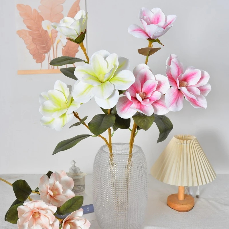 4/5 Stück Künstliche 3-Zweigige Magnolien-Äste Plastik Kunstblumen Heimdekoration Weiße Magnolien-Simulationsblumen Schlafzimmerdekoration – Detail 3