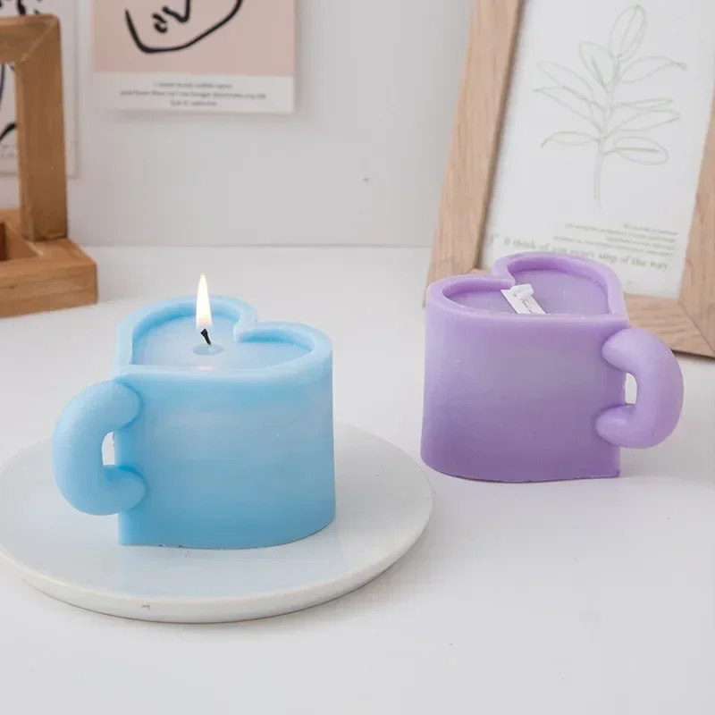 3D Liebe Tasse Silikon Kerze Form DIY Herzförmige Tee Tasse Handwerk Harz Zement Gussform Hause Dekoration Valentinstag Geschenk