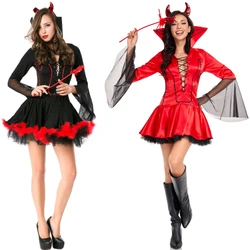 Red Devil Costume Women Vampire Costume Costume Adult Sexy Halloween Costumes for Women's Black Fancy Carnival Party Dress