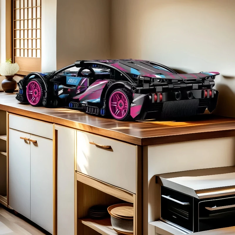 Modelo de ensamblaje de bloques de construcción de automóviles deportivos: recoger adornos para el hogar, el regalo de cumpleaños perfecto para los sueños de los niños