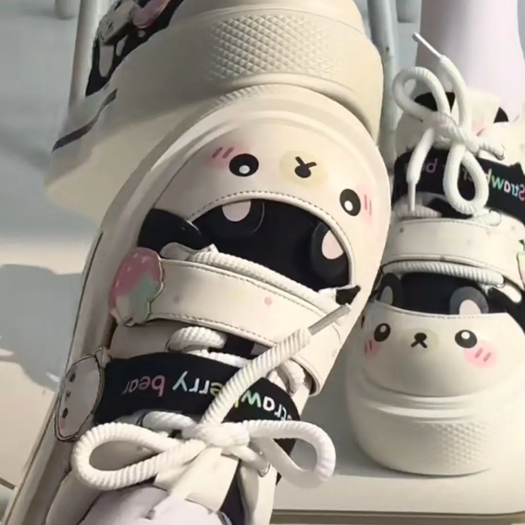 2026 Autumn New Cute Strawberry Bear Lolita Canvas Shoes for Women Thick Sole Big Toe Bread Shoes Sweet Girl Casual Sneakers - view 5
