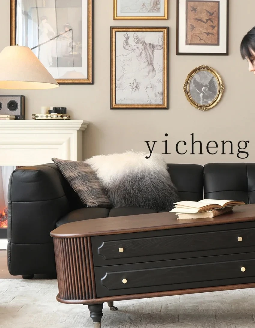 

XL1 solid wood coffee table TV cabinet combination American living room household oval medieval tea table