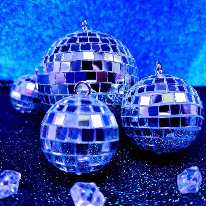 TKOH-24 Pcs Mirror Disco Ball Hanging, Glass Disco Ball Decor, Silver Disco Decorations, Disco Ball Ornament With Rope