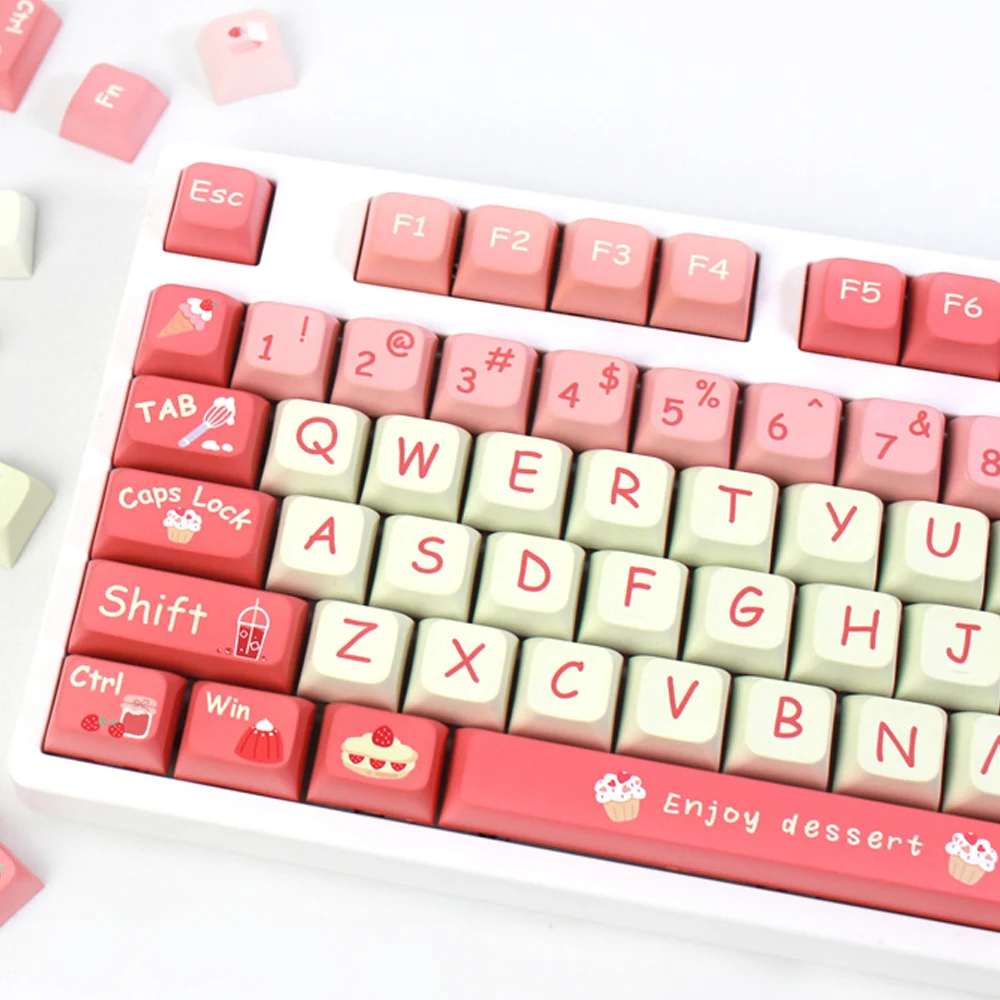 USLION 135 Keys Creamy Strawberry Theme Keycaps XDA Profile PBT Dye-Sublimation Custom Key Caps for Mechanical Keyboard DIY Kit