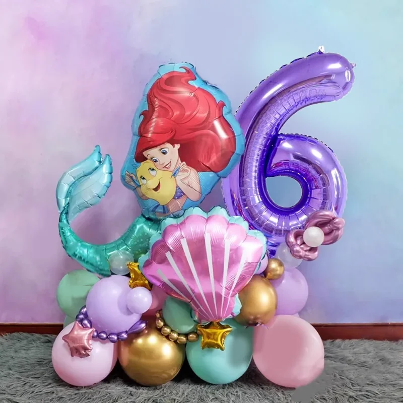 The Little Mermaid Birthday Decoration Party Balloon Plate Cup Tablecloth Banner Princess Ariel Mermaid Party Supplies For Kids