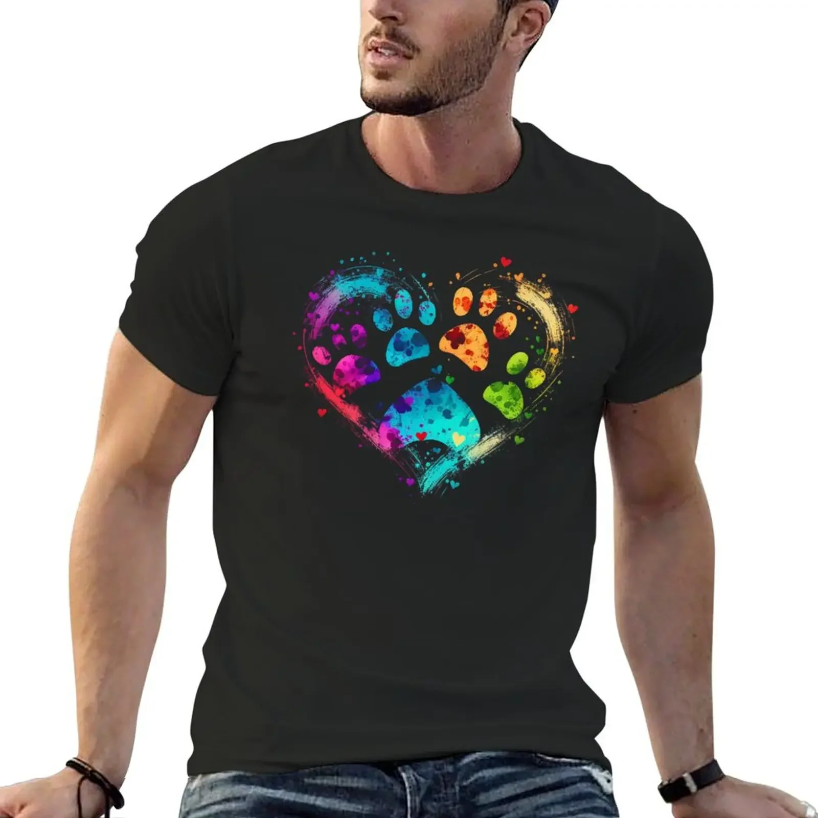 

Dog Paws Heart Shape T-Shirt plus sizes korean fashion anime t shirts men t shirts high quality