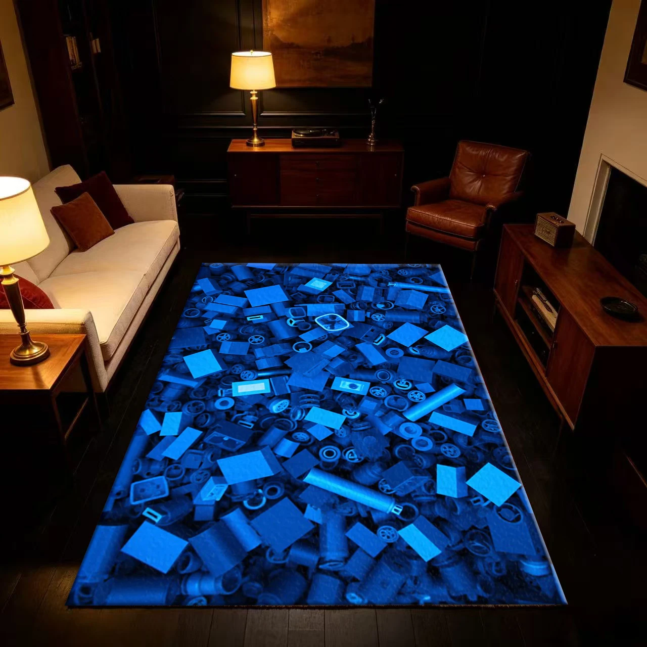 Blue Building Block Toy Accessories Textured Carpet Floor Non-Slip Mat