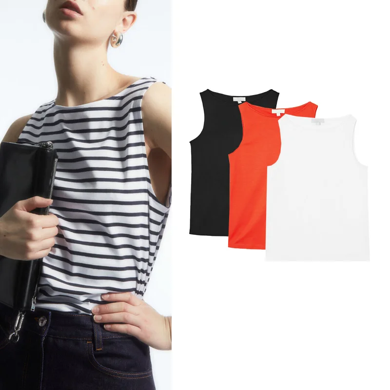 

Spring New Sle MD Slim Fit Knitted Vest Svel Boat Ne Striped T-irt White Color Commute Sle Single Piece Polyest...