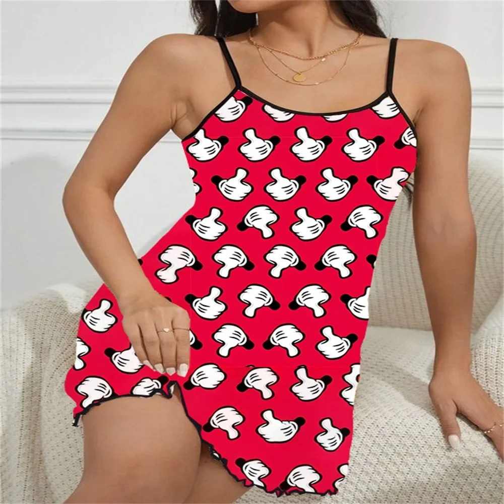 Sexy Charming Sleeping Dress for Women Cartoon Pattern Comfortable Female Pajama Ruffled Edge Design Women's Suspender Nightwear