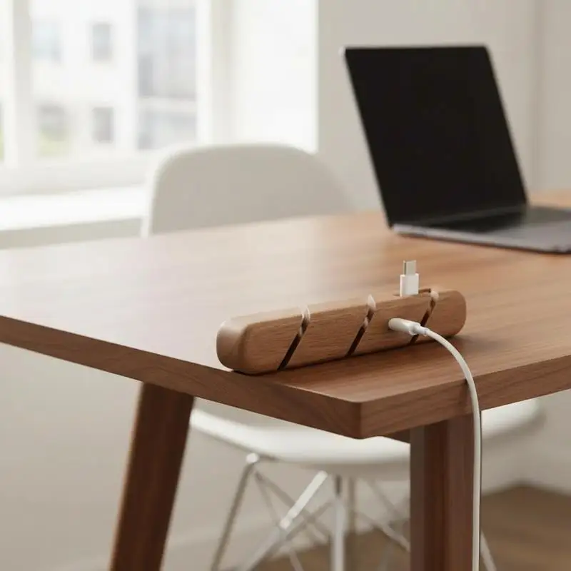 Premium Solid Wood Cable Organizer – Fixed Desktop Holder for Headphone/Data Cables, Minimalist Space-Saving Desk Management