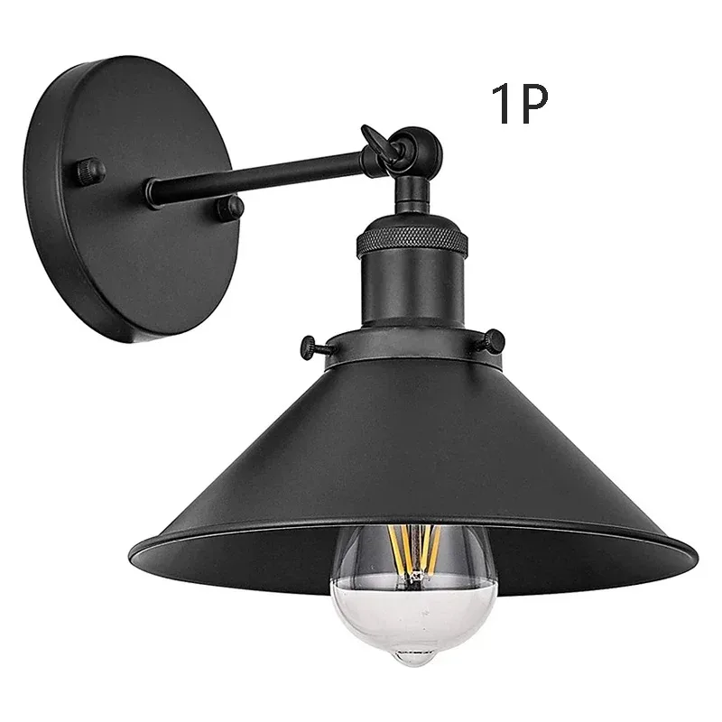 22CM Vintage Industrial Metal Wall Sconce Lighting 180 Degree Adjustable Wall Lamp Matte Black