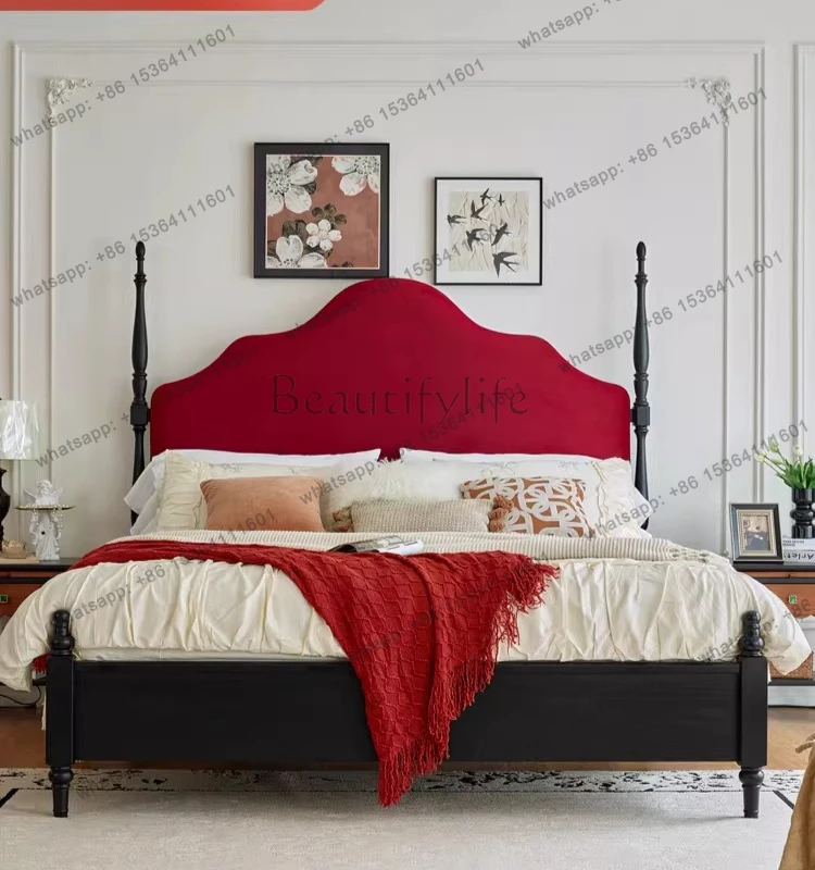 

Light French retro solid wood bed Liriodendron medium and ancient American soft bed 1.8 meters