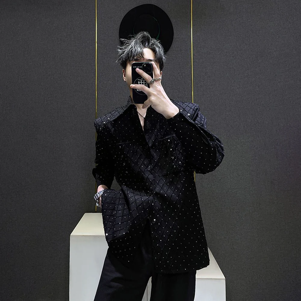 Mens Y2k Spring Shirt Starry Sky Sparkling Ballroom Casual Shirt Streetwear Fashion Nightclub Stage Wear Youth Top Men'S Wear