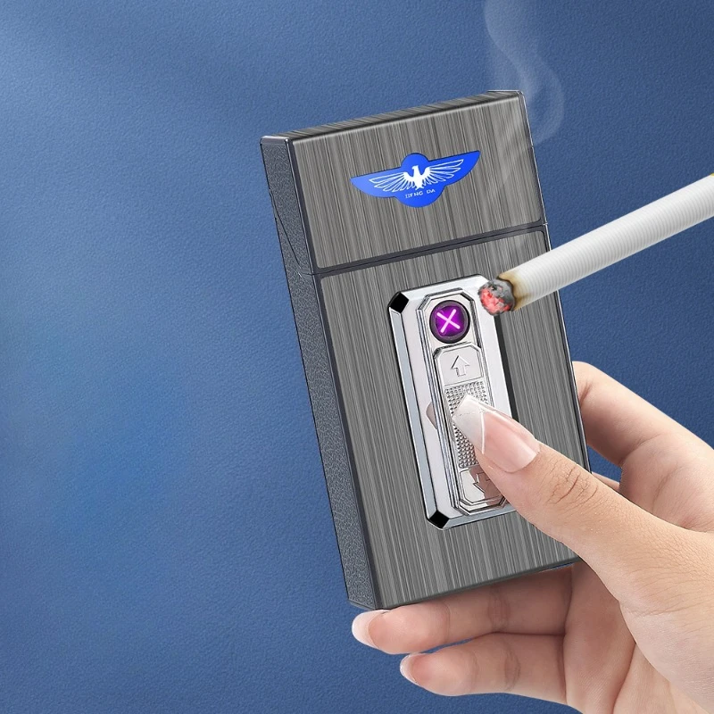 Creative Cigarette Case USB Rechargeable Lighter Metal Windproof Cigarette Lighter 20 Cigarette Case Storage Container Portable