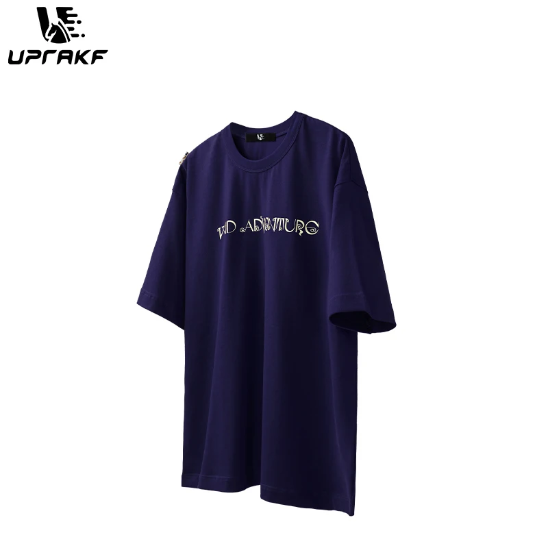 UPRAKF Cotton T Shirt Streetwear Hip Hop O Neck Oversize Tees Short Sleeve Wild Adventure Letter Print Unisex Tops Korean Style