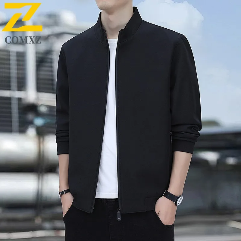 

COMXZ Мужская куртка 2025 Премиум с бейсбольным воротником для работы на открытом воздухе, ветрозащитная мотоциклетная однотонная легкая осенняя верхняя одежда