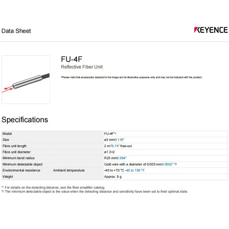 Brand New Genuine FU-4F KEYENCE diffuse optical fiber sensor, 100% original warehouse stock