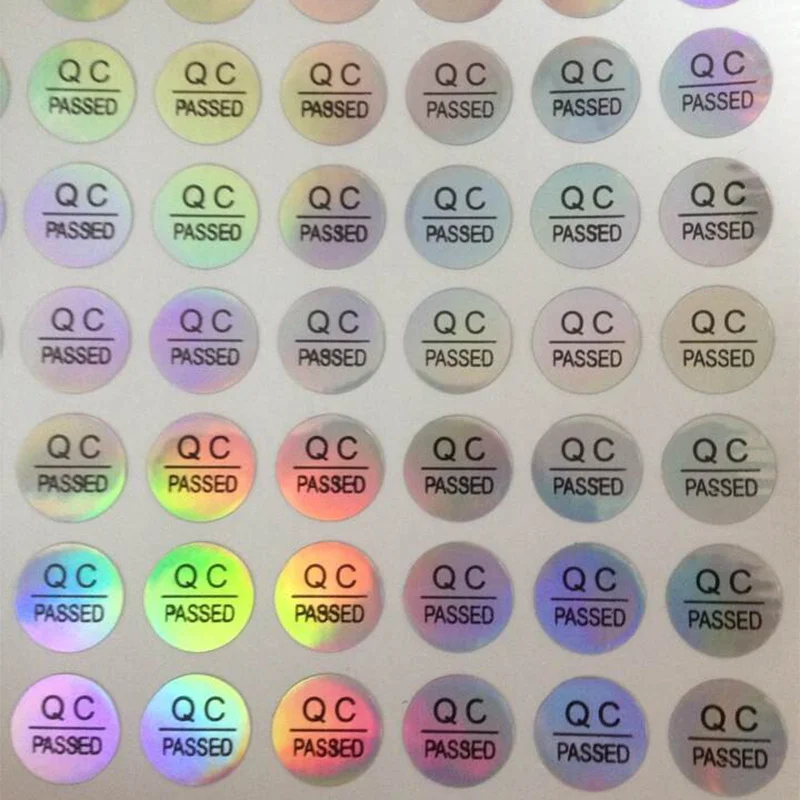 Etiquetas adhesivas redondas con holograma impermeable, garantía de seguridad, a prueba de manipulaciones, colores gradientes frescos, paso QC,