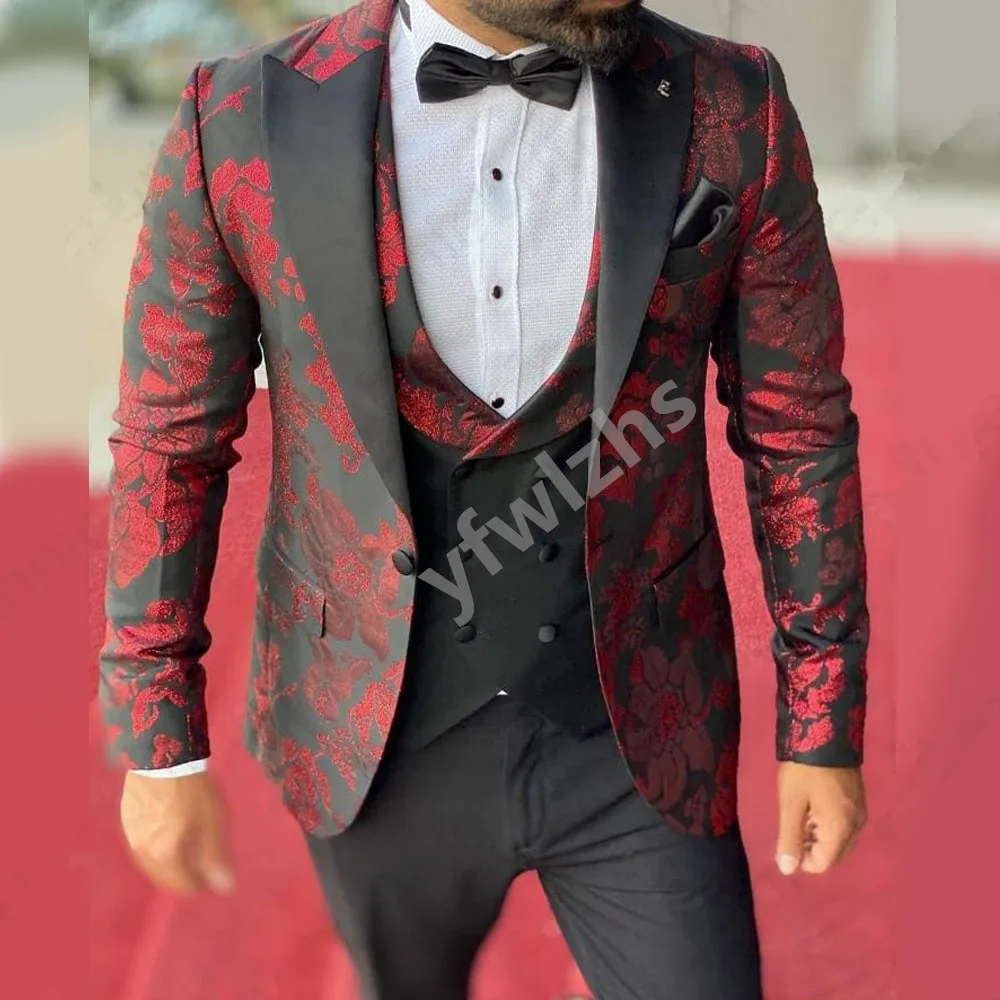 

Handsome One Button Men Suits Peak Lapel Groom Tuxedos Groomsmen Wedding/Prom Best Blazer ( Jacket+Pants+Vest+Tie) C363