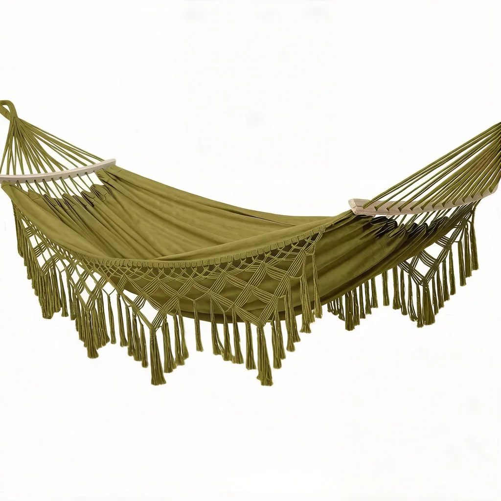2026 Tassel Hammock Outdoor Anti-Side-Tipping Thickened Canvas Princess Style Hanging Outdoor Camping Hammockpromote sales