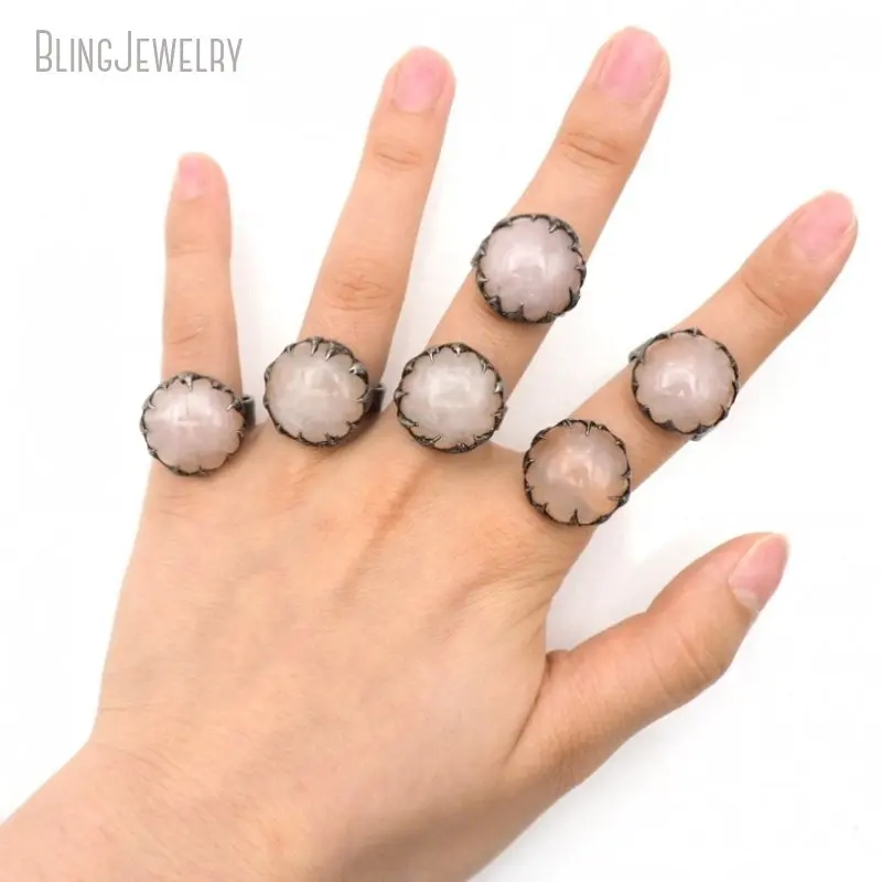 

10pcs Claw Rose Quartz Crystal Gemstone Women Adjustable Ring Goth Witch Boho Talisman Jewelry