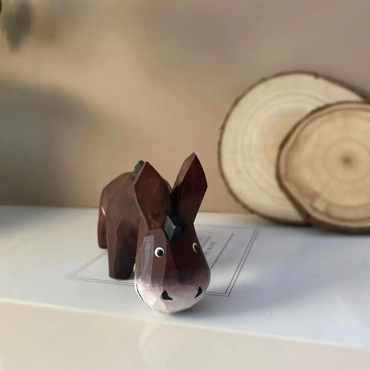 Hand-carved wooden cute little donkey, stress-relieving office decoration, cartoon and lovely style