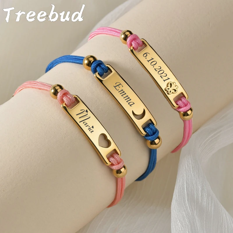 

Treebud Personalized Name Kids Bracelets Stainless Steel Moon Butterfly Heart Laser Engravd Letters Rope Chain Bracelet Jewelry