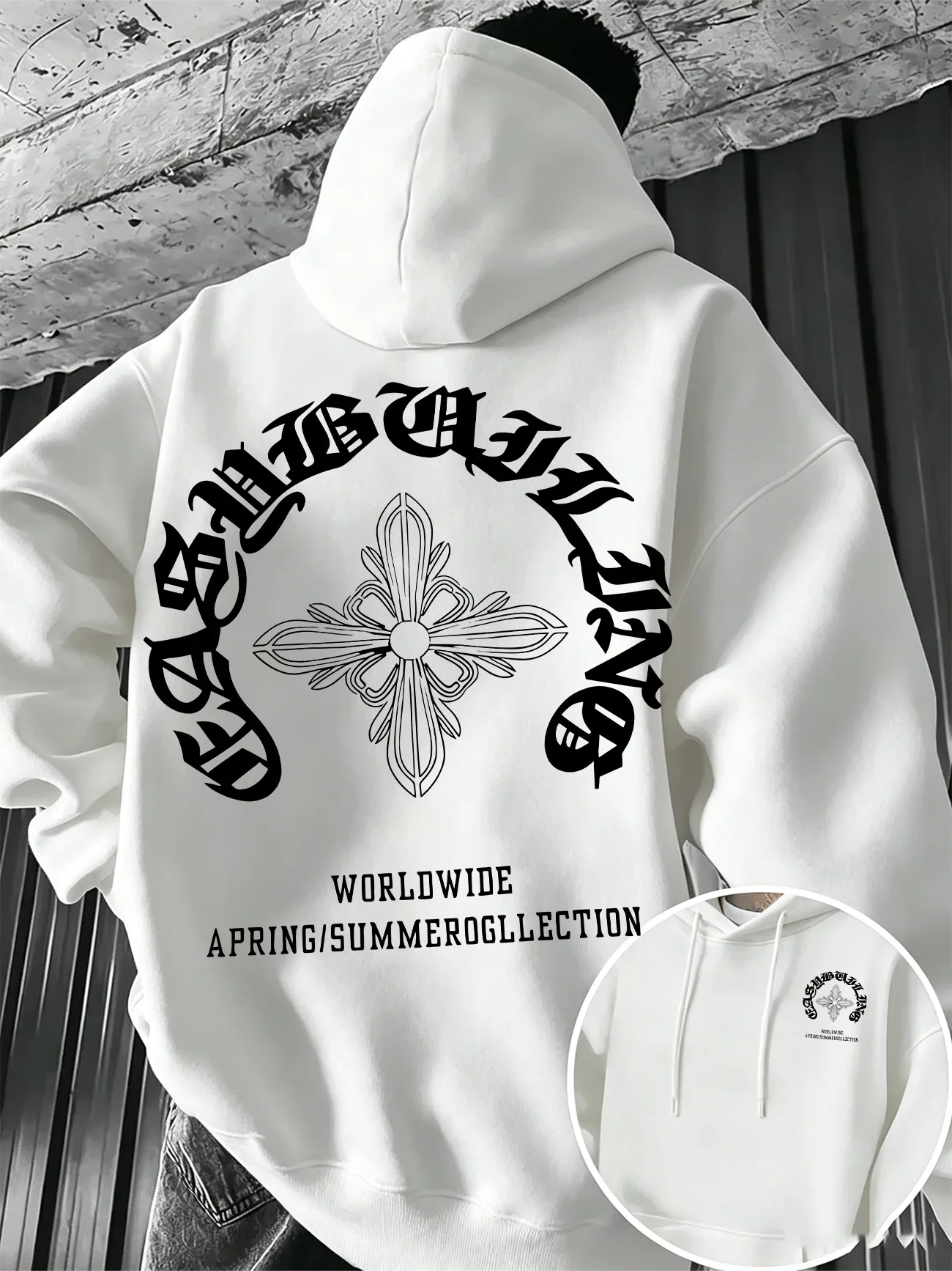 Gothic Cross Printed Mens Fleece Hoodies Warm Winter Athletic Sportswear Sweatshirt Casual Loose Workout Pullover Top