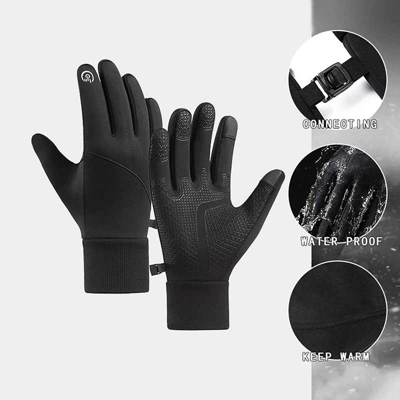 Winter Warm Touch Screen Gloves Outdoor Windproof Waterproof Cold-proof Gloves Men Driving Cycling Fishing Ski Gloves