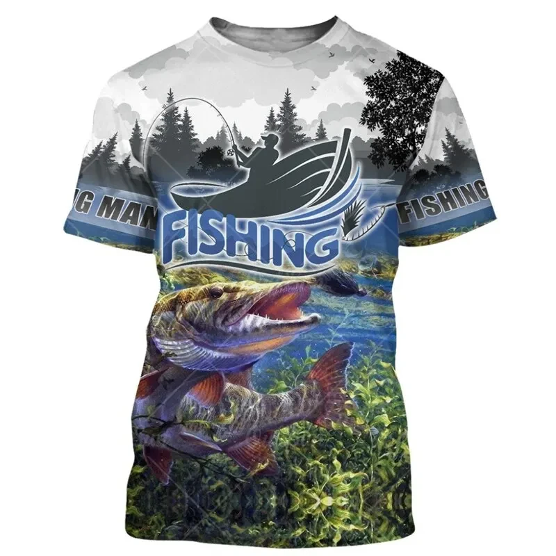 New Men T Shirts Quick Short Sleeve Tops Crew Neck Summer Clothing 3D Printing Fishing Graphic Shirts Large Size Men\'s Pullover