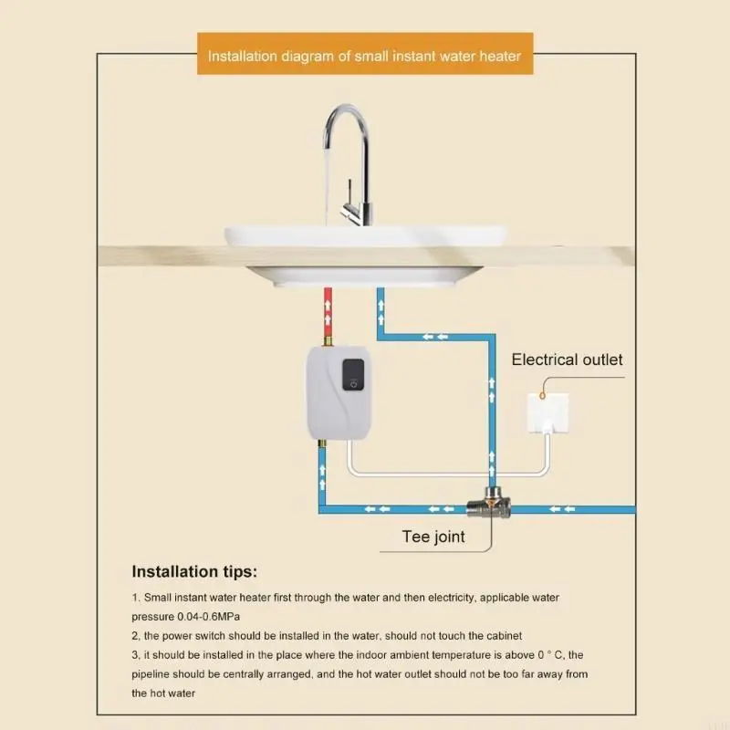 U1JE Wall Mount تحت مغسلة المياه الكهربائية سخان 3000 واط LED لأجهزة التدفئة السريعة الموفرة للطاقة