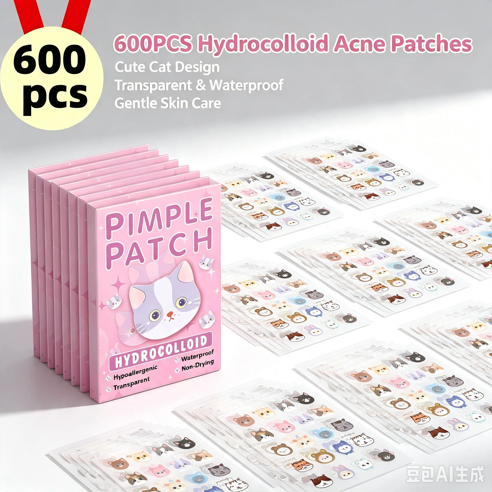 600 Pieces Cartoon Cat Acne Patches Ultra Thin Breathable Pimple Stickers Concealer Spot Cover